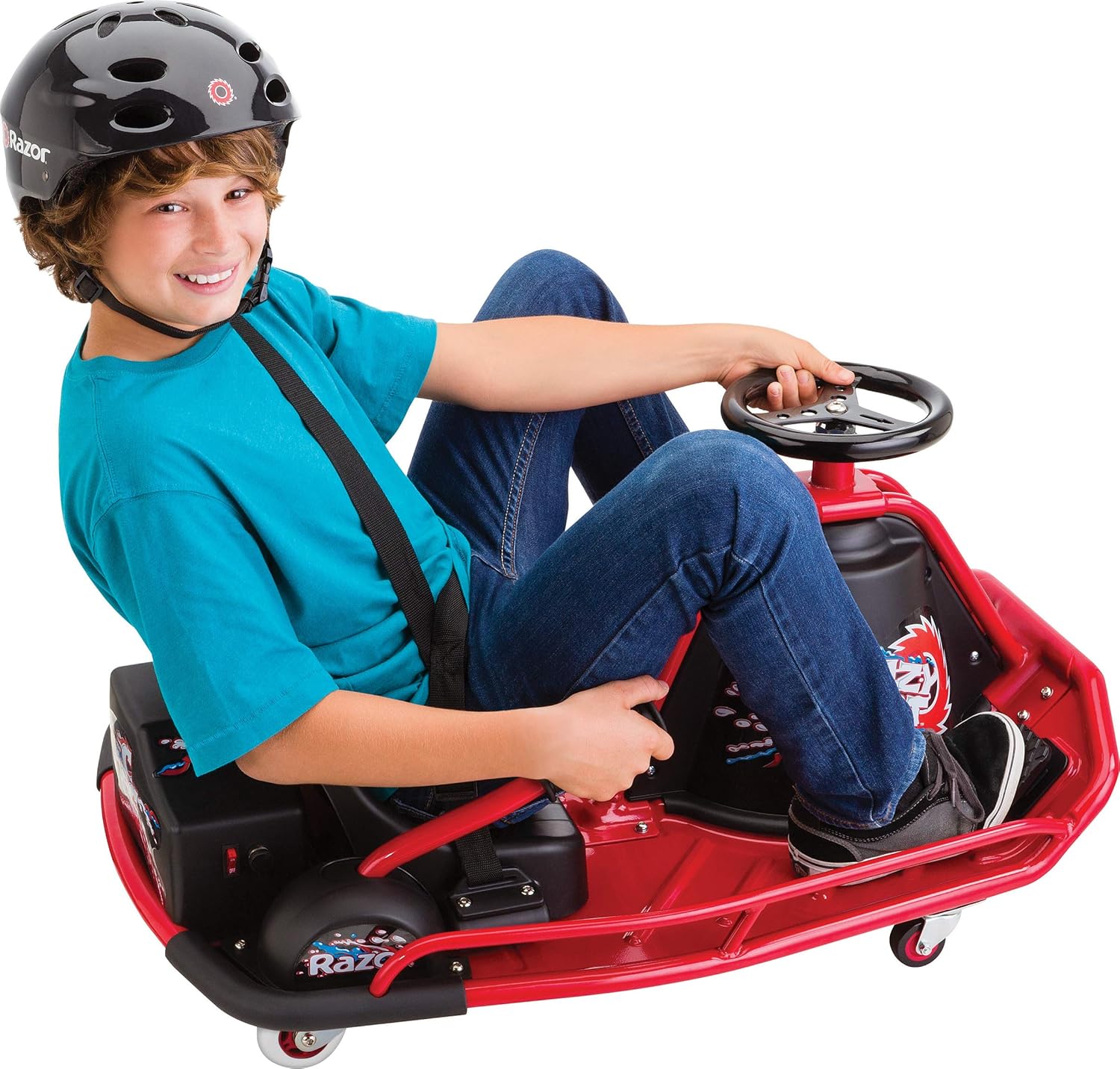 Razor Crazy Cart DLX - 24V Electric Drfting Go Kart - Enhanced Drift Bar, Brodie Knob Steering & Crazy Cart - 24V Electric Drifting Go Kart - Variable Speed, Up to 12 mph, Drift Bar