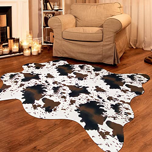 Cute Cow Print Rug Black and White Small Faux Cowhide Rug Animal Print Cow Rug for Table Bedroom Living Room Western Home Decor Mat, 3.6x2.46 Feet(75x110cm)