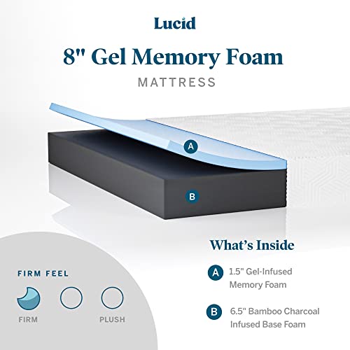 LUCID 14 Inch Memory Foam Mattress - Plush Feel - Memory Foam Infused with Bamboo Charcoal and Gel - Temperature Regulating - Pressure Relief - Breathable - Premium Support - Twin Size