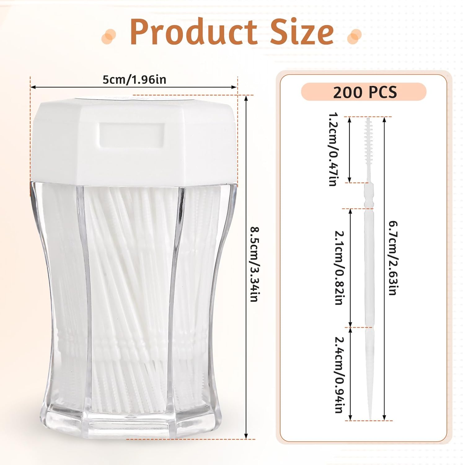 200Pcs Brushpicks 2-in-1 Interdental Brushes Toothpicks for Teeth Portable Soft Bristle Floss Picks in Clear Plastic Storage Box Double Sided Party of Adults Children