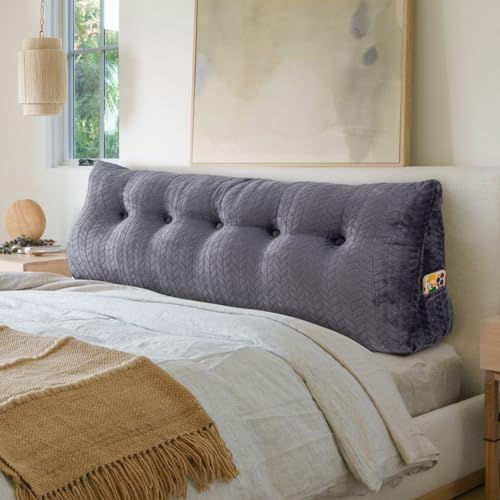 Large Triangular Wedge Headboard Pillow Large Bolster Headboard Back Support Backrest Positioning Reading Pillow for Sitting with Removable Cover