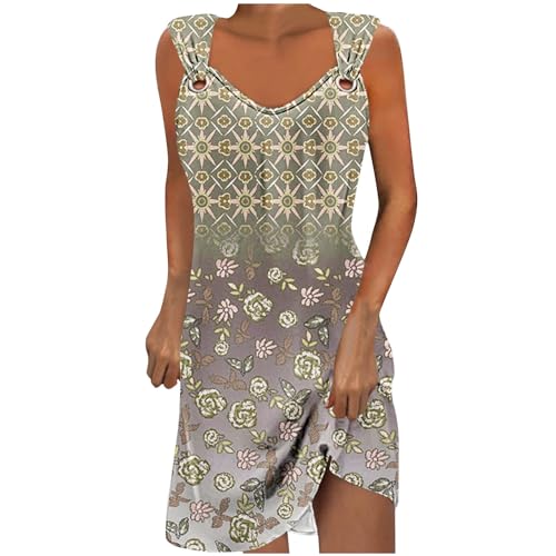 Feancey Womens Summer Fashion 2024 Casual Sleeveless Beach Vacation Dress Loose Floral Print Suspender Dress O-Neck Sundress