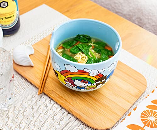 Toynk Sanrio Hello Kitty and Friends Rainbow Ceramic Dinnerware Set | Includes 20-Ounce Ramen Noodle Bowl and Wooden Chopsticks