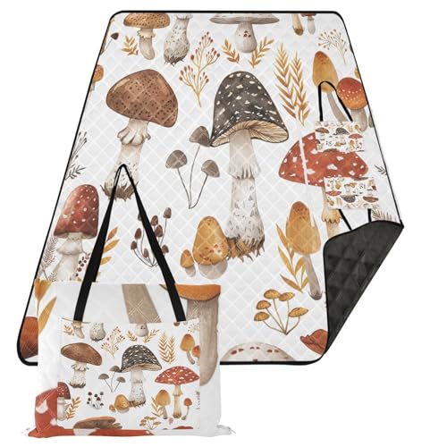 Autumn Mushroom (1) Picnic Blankets Foldable Outdoor Camping Blanket Waterproof Sandproof for Summer Beach, Park, Grass-60 * 80in