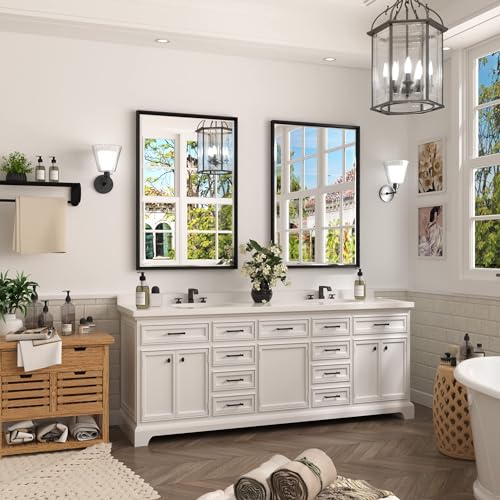 Gold Bathroom Mirror, 22x30 Inch Brushed Gold Mirror Bathroom, Rectangle Gold Frame Mirror with Bevel Edge, Shatterproof Bathroom Mirrors for Over Sink, Vertical/Horizontal Wall-Mounted