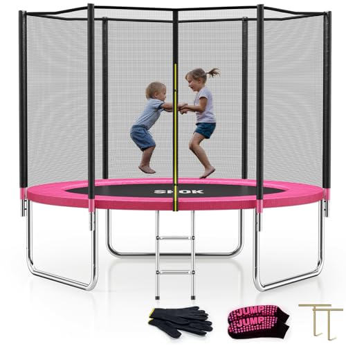 SKOK Trampoline 8FT 10FT 12FT 14FT 15FT Trampolines with Enclosure Net, 400LBS Outdoor Trampolines for Kids with Basketball Hoop-ASTM Approved Trampoline for Children and Adults with Ladder