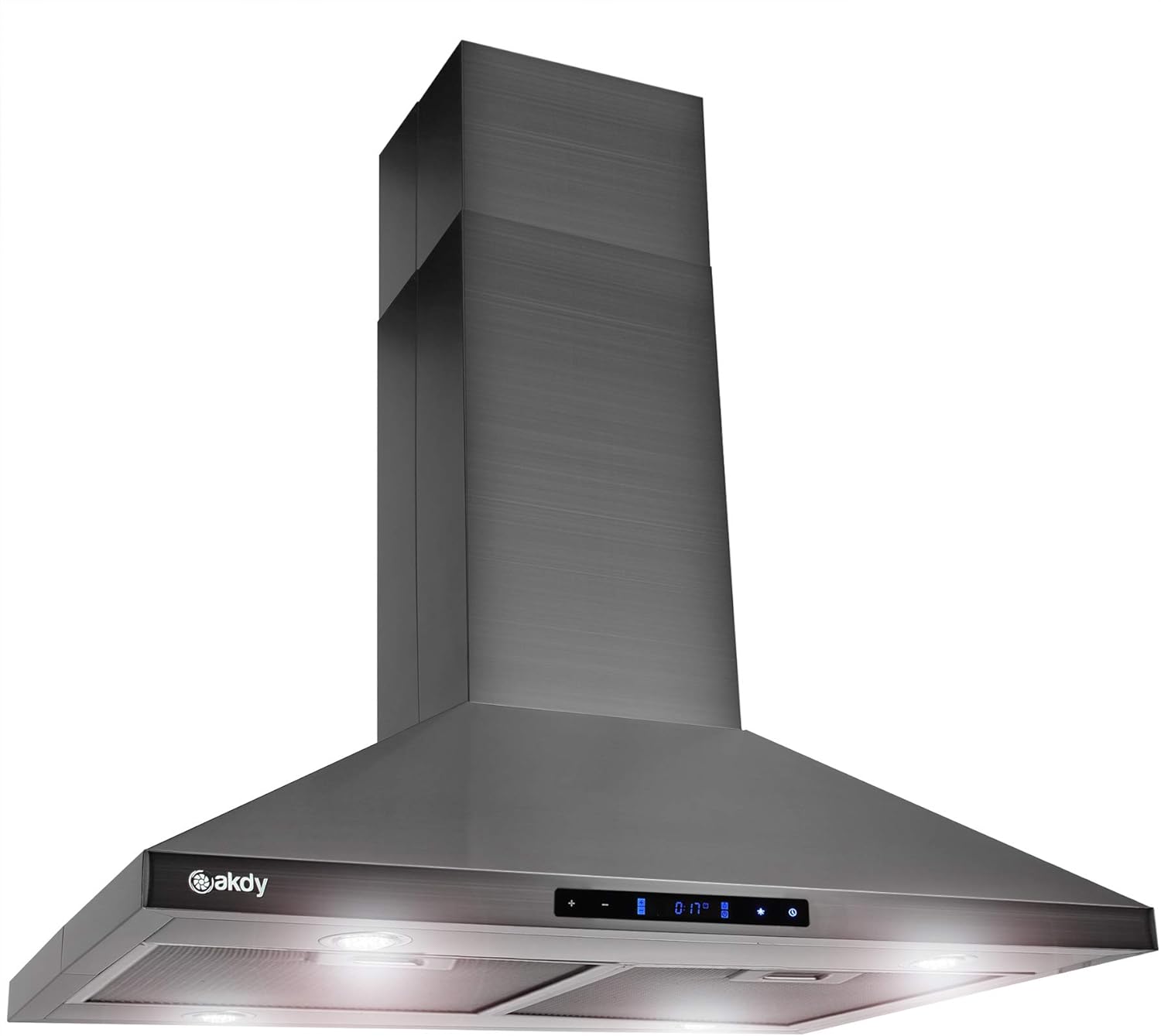 AKDY 30 in. 343 CFM Convertible Island Mount Range Hood Touch Controls and LED Lights in Black Stainless Steel
