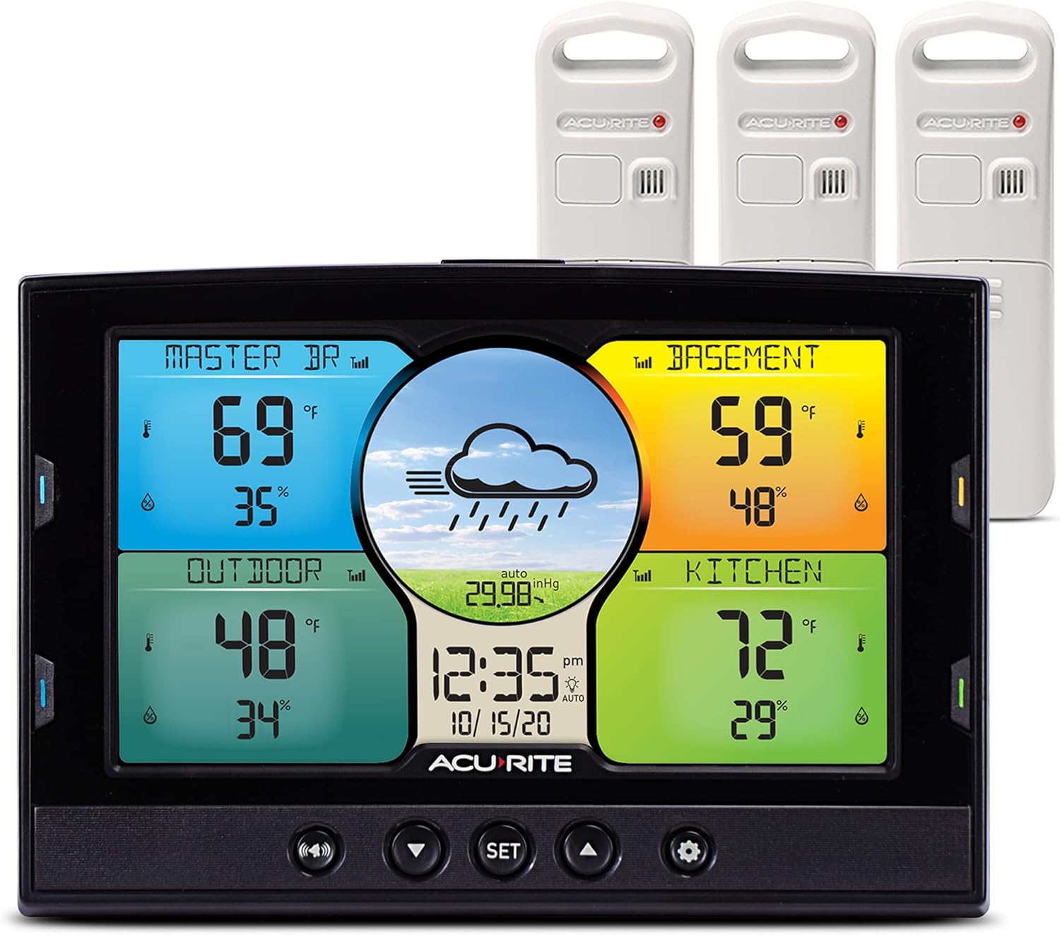 AcuRite Multi-Room Weather Station with Wireless Indoor/Outdoor Thermometer (00424CA) and Digital Color Display with Weather Forecaster (02082M)