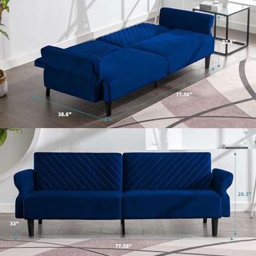 BALUS Folding Sofa Bed, Loveseat Sofa, I Shaped Couch, Convertible Upholstered Sleeper Sofa with Adjustable Backrest& Armrest for Living Room (Light Grey)