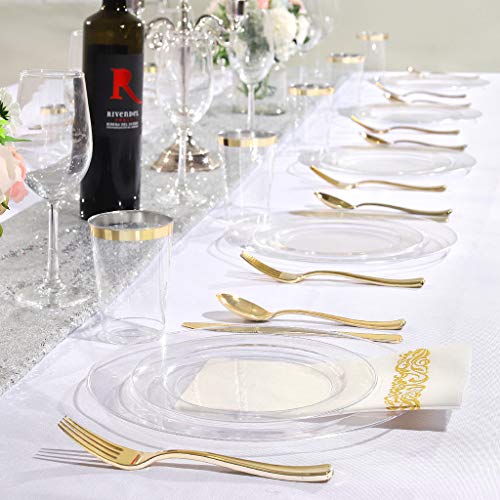 bUCLA 100Pieces Clear Plastic Plates -10.25inch Disposable Dinner Plates- Premium Weddings& Party Plates