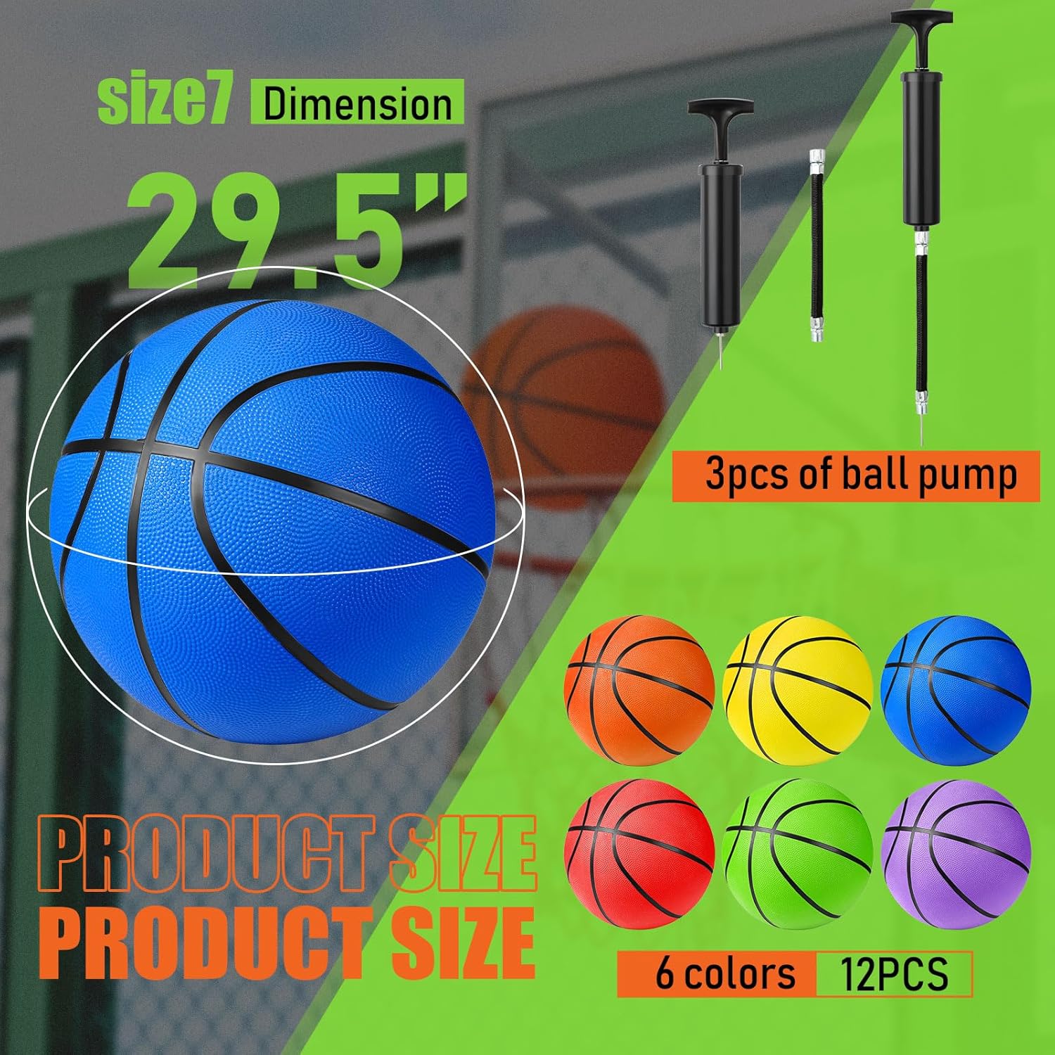 30 Pcs Rubber Basketballs Bulk Official Rubber Basketballs with Pump Basketball Set for Indoor Outdoor, Youth Boys Girls Training Practice Games Match, 6 Colors (29.5 Inch)