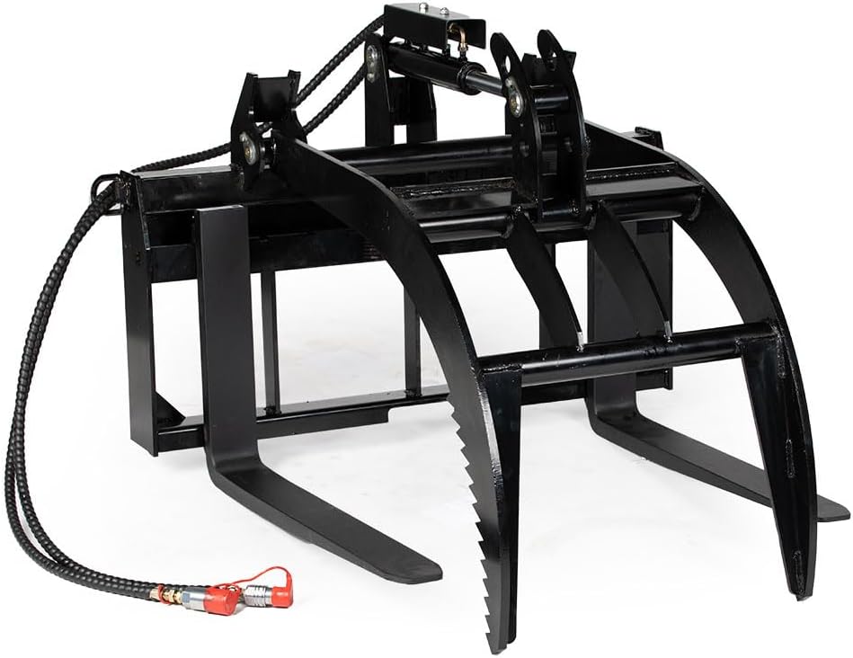 Titan Attachments Hydraulic Skid Steer Pallet Fork Grapple Attachment V2 with 42in Fork Blades, 1/2in Thick Steel Frame, Quick Tach Mounting System