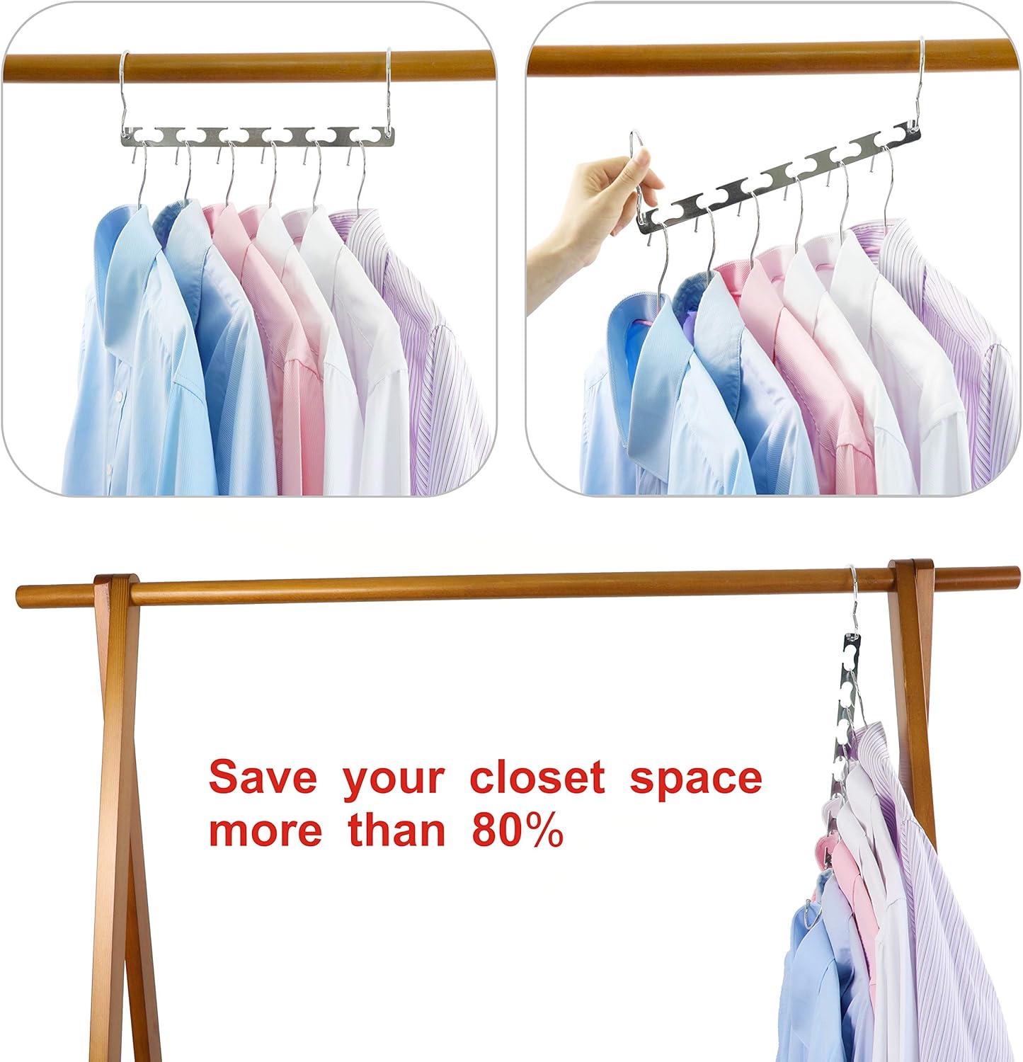 TOPIA HANGER Closet Hangers Space Saving, Heavy Duty Chrome Clothes Hanger Organizer, Multifunctional Hangers for Closet with Wider Wavy Slots and Hooks 4pcs, CT11C