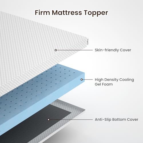 3 Inch Firm Mattress Topper Queen, Gel Infused Ventilated Bed topper for Back Pain Relief - Firm Foam Mattress Topper, CertiPUR-US Certified