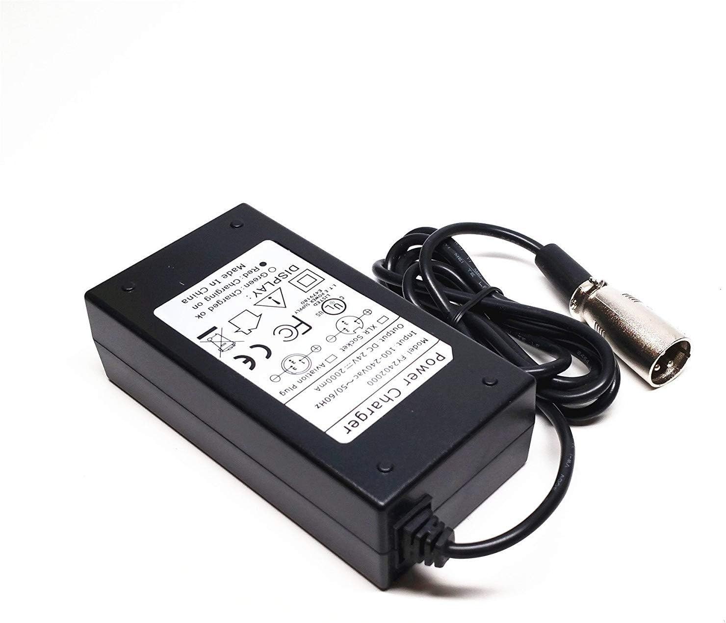 24V 2A XLR Electric Scooter Charger Replacement for Go-Go Elite Traveller Plus HD US Mountain Jazzy Trailz Ezip Power Chair Charger Pride Mobility SC40E SC44E S300 S350 S400 Scooter Battery Charger