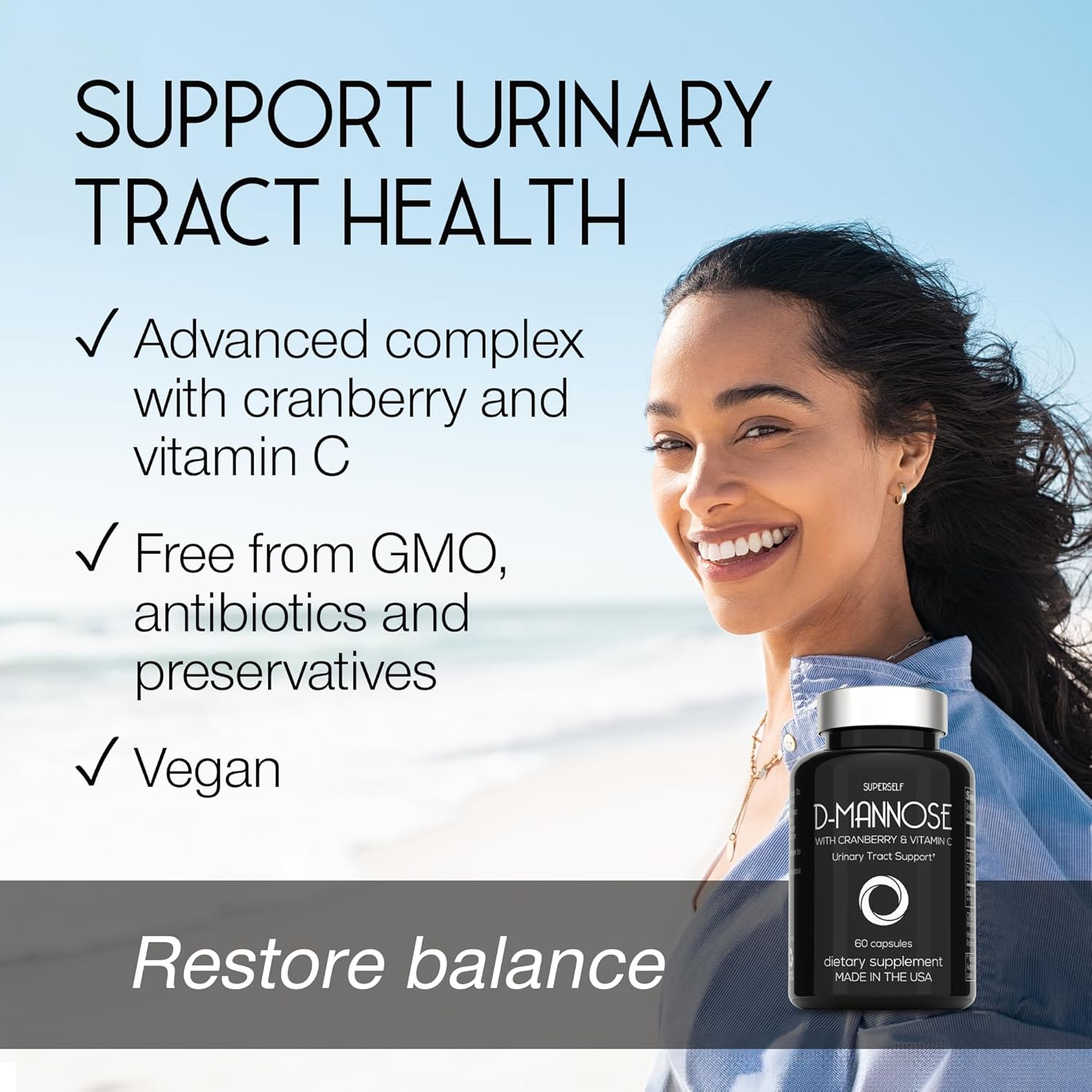 D-Mannose 1000mg Capsules - D Mannose with Cranberry Extract and Vitamin C - 60 Capsules 500mg High Strength - Urinary Tract Health for Women & Men - Vegan & Non-GMO - Fast-Acting Natural UTI Support