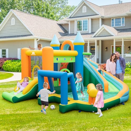 BOUNTECH Inflatable Water Slide, 9 in 1 Kids Water Park Bounce House Combo for Outdoor Fun w/Splash Pool, Climbing Wall, Blow up Water Slides Inflatables for Kids Backyard Gift Present