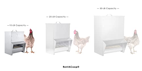 RentACoop Galvanized Chicken Trough Feeder, Weatherproof Poultry Food Dispenser with Lid 25LB Capacity