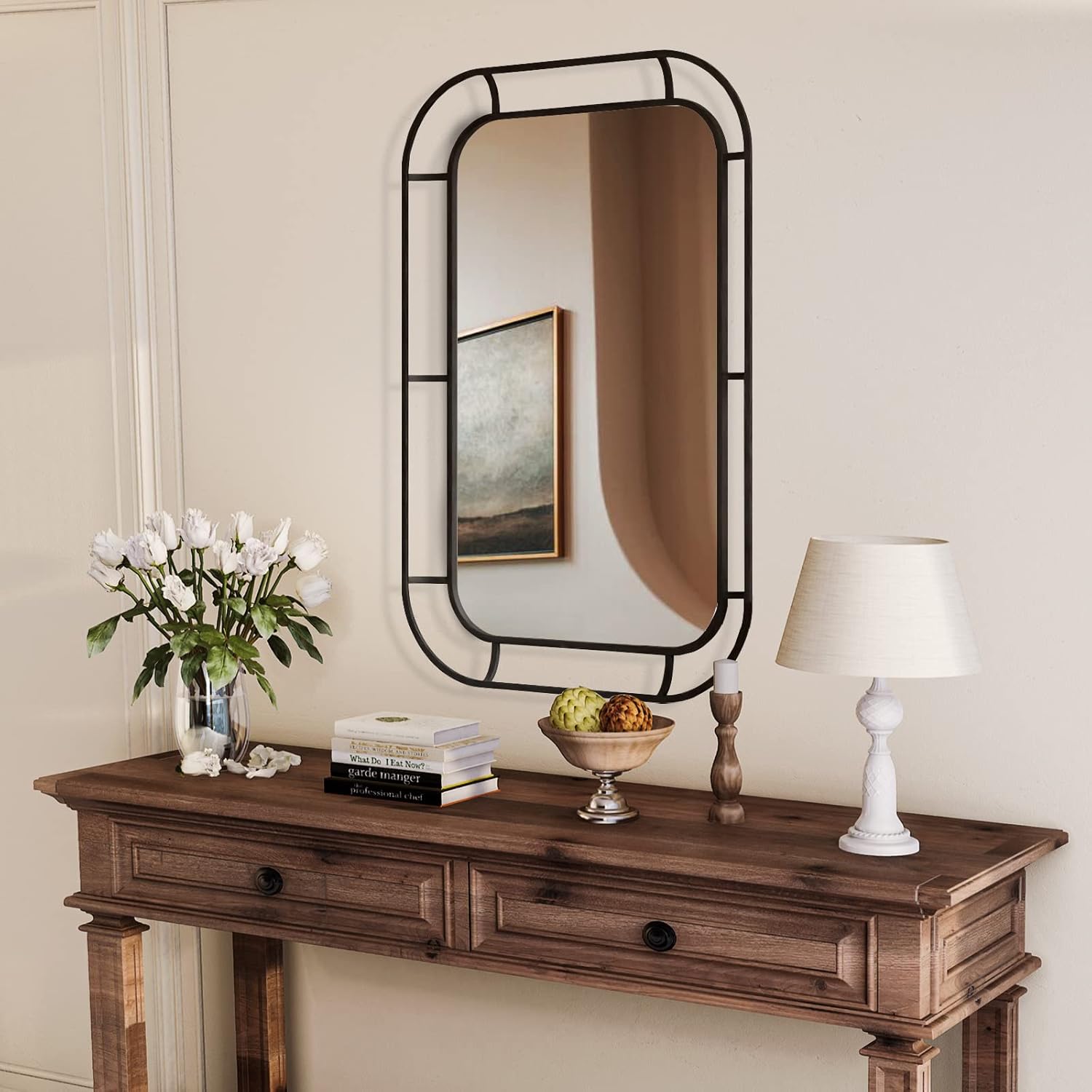 WallBeyond Bathroom Mirror with Black Square Metal Frame for Living Room Bedroom Entryway Decor [24