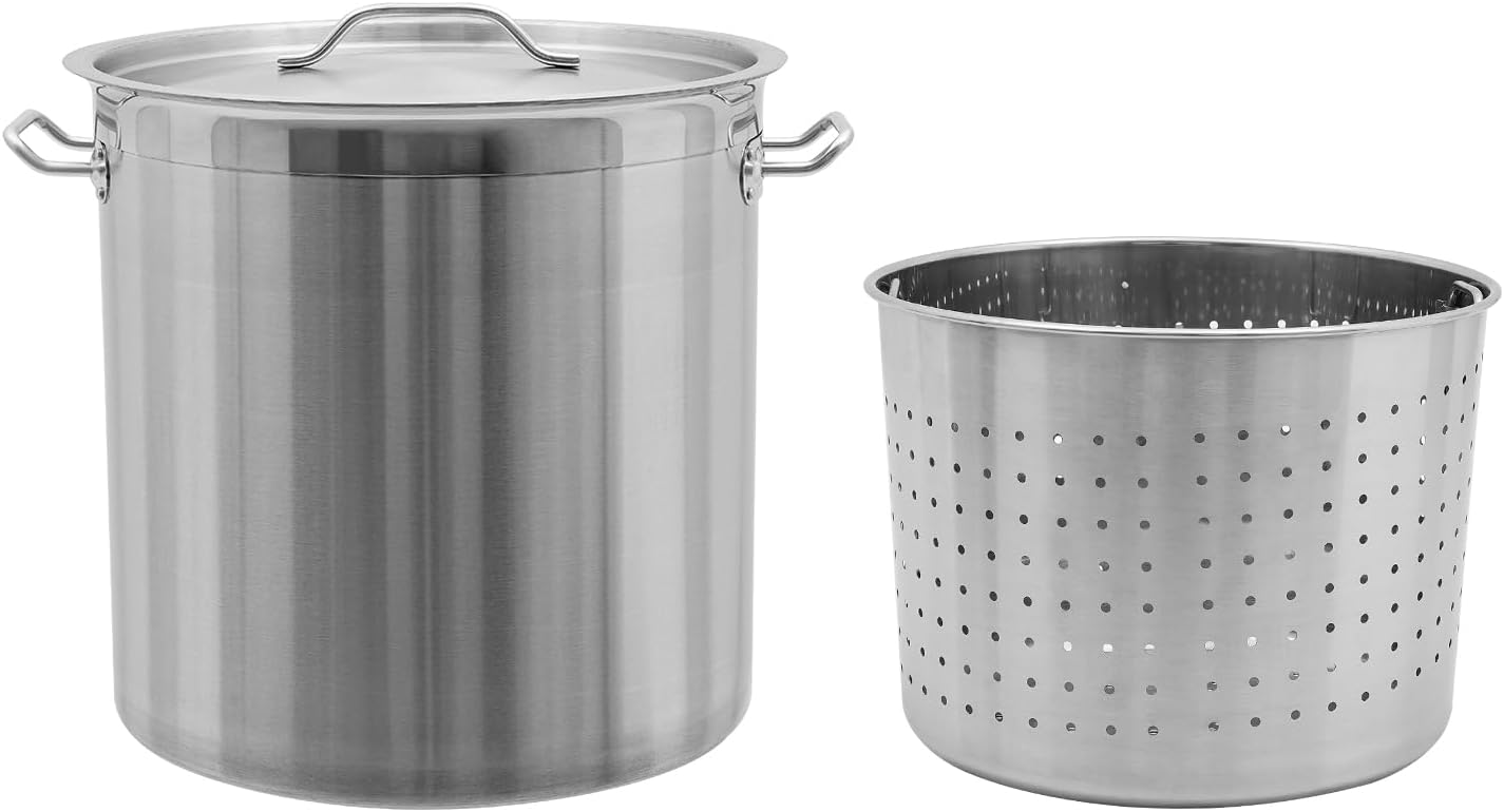 36 Quart Stainless Steel Stock Pot, Seafood Boil Pot with Handle and Lid, Crawfish, Crab, Lobster, Shrimp Boil Stock Pot with Strainer, Turkey Fryer Pot