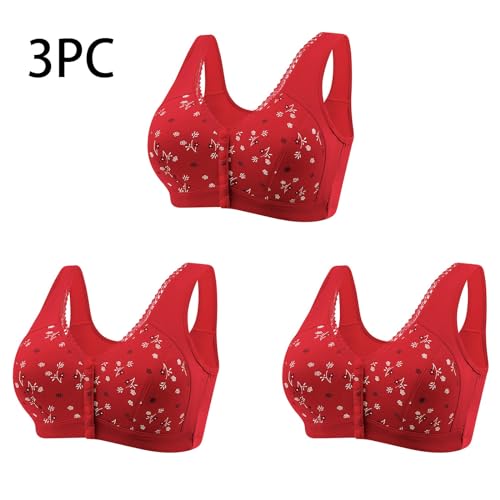 3 Pack Daisy Bras for Older Women, 2024 Summer Comfortable Bra, Front Button Everyday Bras, Large