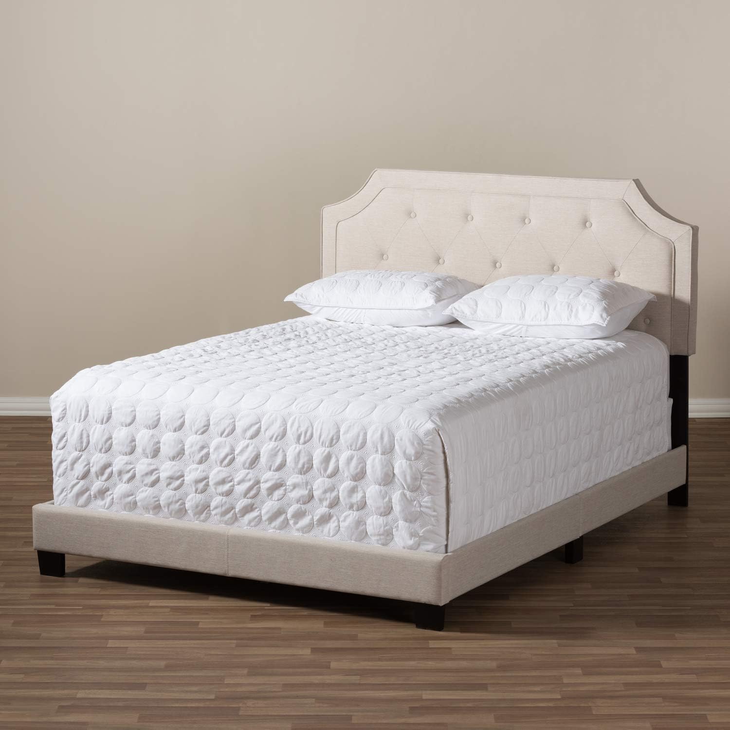 Baxton Studio Willis Tufted Queen Low Profile Bed in Light Beige