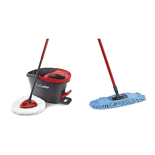 O-Cedar EasyWring Microfiber Spin Mop, Bucket Floor Cleaning System, Red, Gray & Dual-Action Microfiber Sweeper Dust Mop