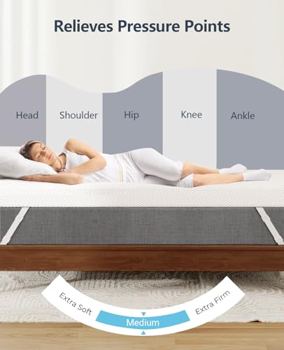 3 Inch Gel Memory Foam Mattress Topper Queen, Cooling Mattress Topper, Comfortable Body Support & Pressure Relief, with Removable Soft Cover, CertiPUR-US Certified