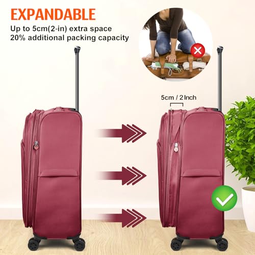 Verdi Luggage 2 Piece Set Suitcase Spinner Wheels Softshell Expandable, Carry On Luggage with USB Port (Black, 2-Piece set(20/24))