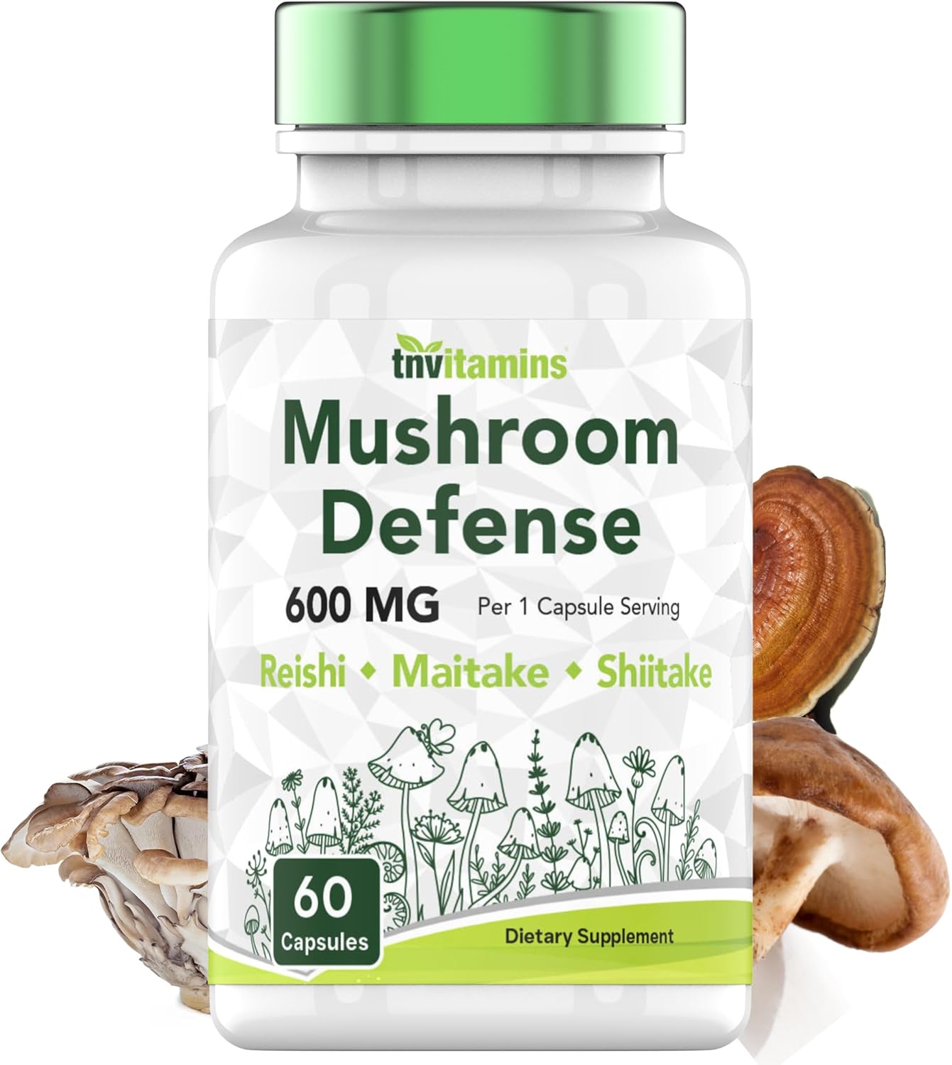 Reishi, Maitake, & Shiitake Mushroom Complex Supplement (60 Capsules x 600 MG) | Mushroom Defense Supplement | Natural Mushroom Powder Extract for The Immune System*