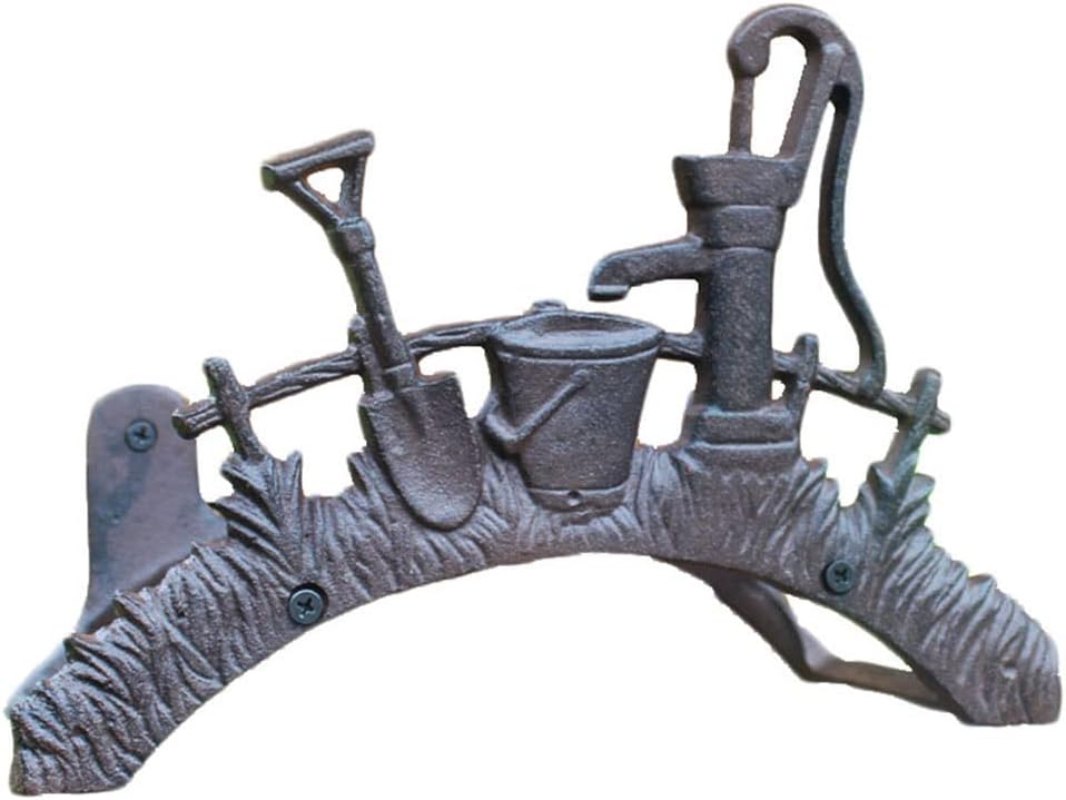 Garden Hose Holder,Cast Iron Heavy Duty Water Hose Hanger, Vintage Wall Mount Farmhouse Water Hose Rack, 27.2*13.2*9.5cm, Black