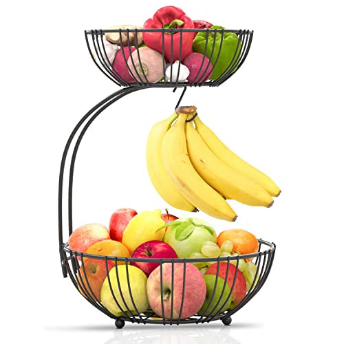 RICCLE Countertop Fruit Bowl For Kitchen - Wire Fruit Basket Holder - Sturdy and Modern Metal Wire Tabletop Holder For Fruits, Produce, Vegetables, Bread, Household