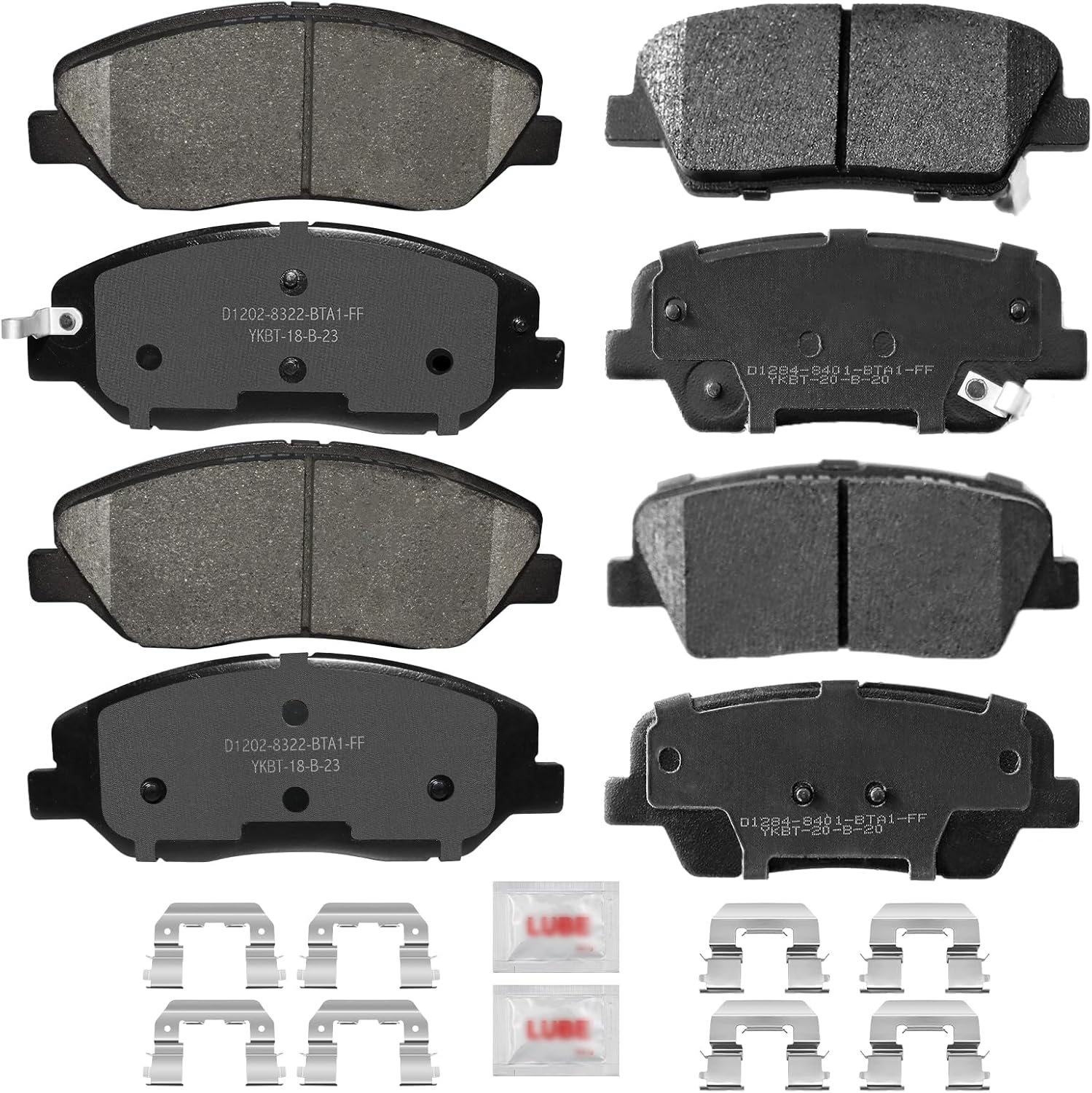Front and Rear Disc Brake Pads Set Ceramic w/Hardware Replacement for 2006-2012 2014 Kia Sedona 2009-2011 Borrego 2013-2016 Hyundai Santa Fe 2013 Santa Fe Xl 2007-2010 Entourage