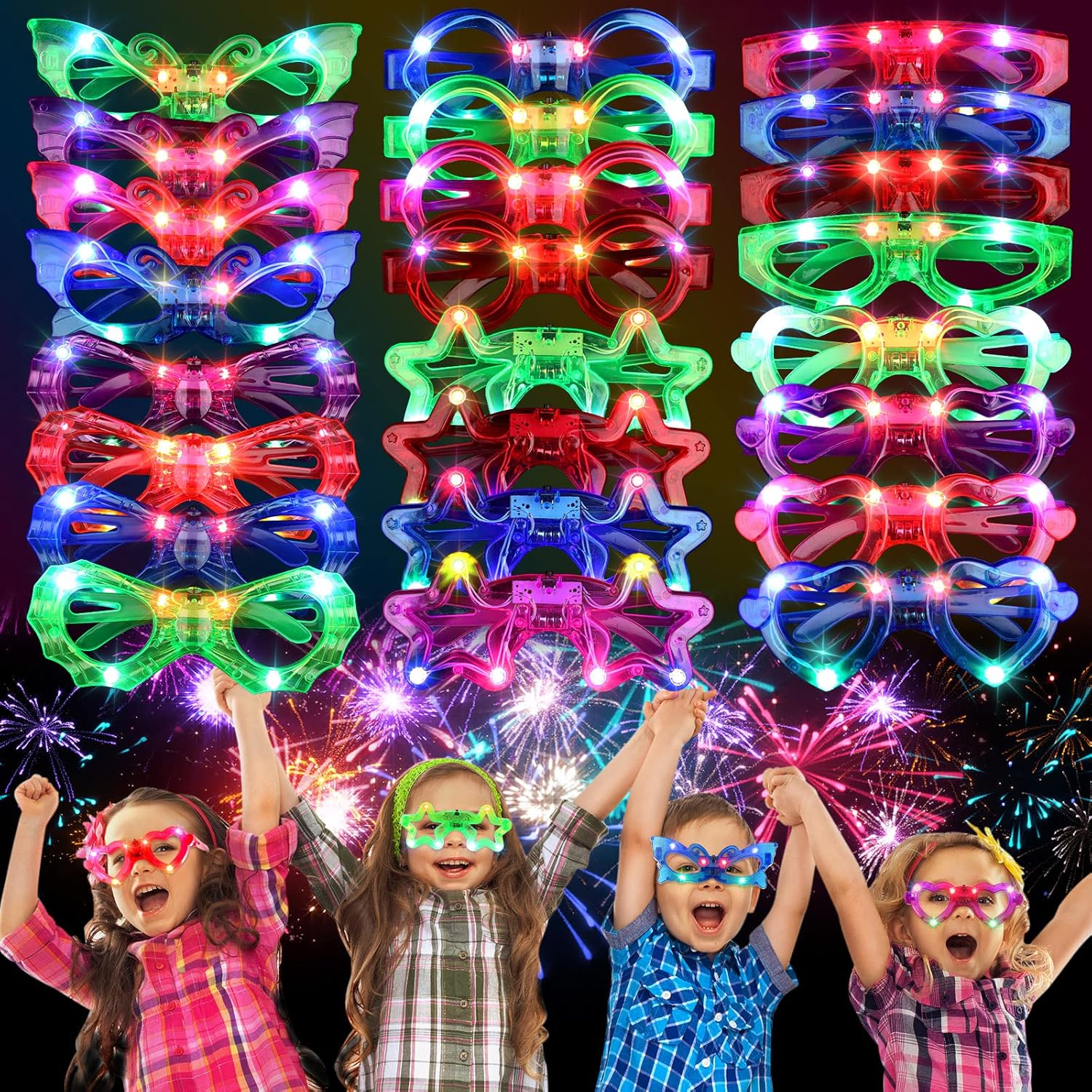 Chumia 72 Pieces Glow In the Dark Glasses Kids Light Up Glasses LED Party Sunglasses 6 Shapes Flashing Sunglasses Glow Glasses for Halloween Neon Birthday Wedding New Year Party Supplies Favors