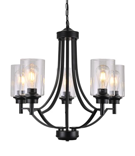 Farmhouse Black Chandeliers 3 Lights Oil-Rubbed Bronze Traditional Pendant Lights Rustic Kitchen Island Lighting Fixtures Hanging Clear Glass Shades Ceiling Light for Dining Room Bedroom Foyer