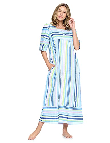 Casual Nights Women's Zip Front Woven House Dress | 3/4 Sleeves Housecoat Long Duster Lounger