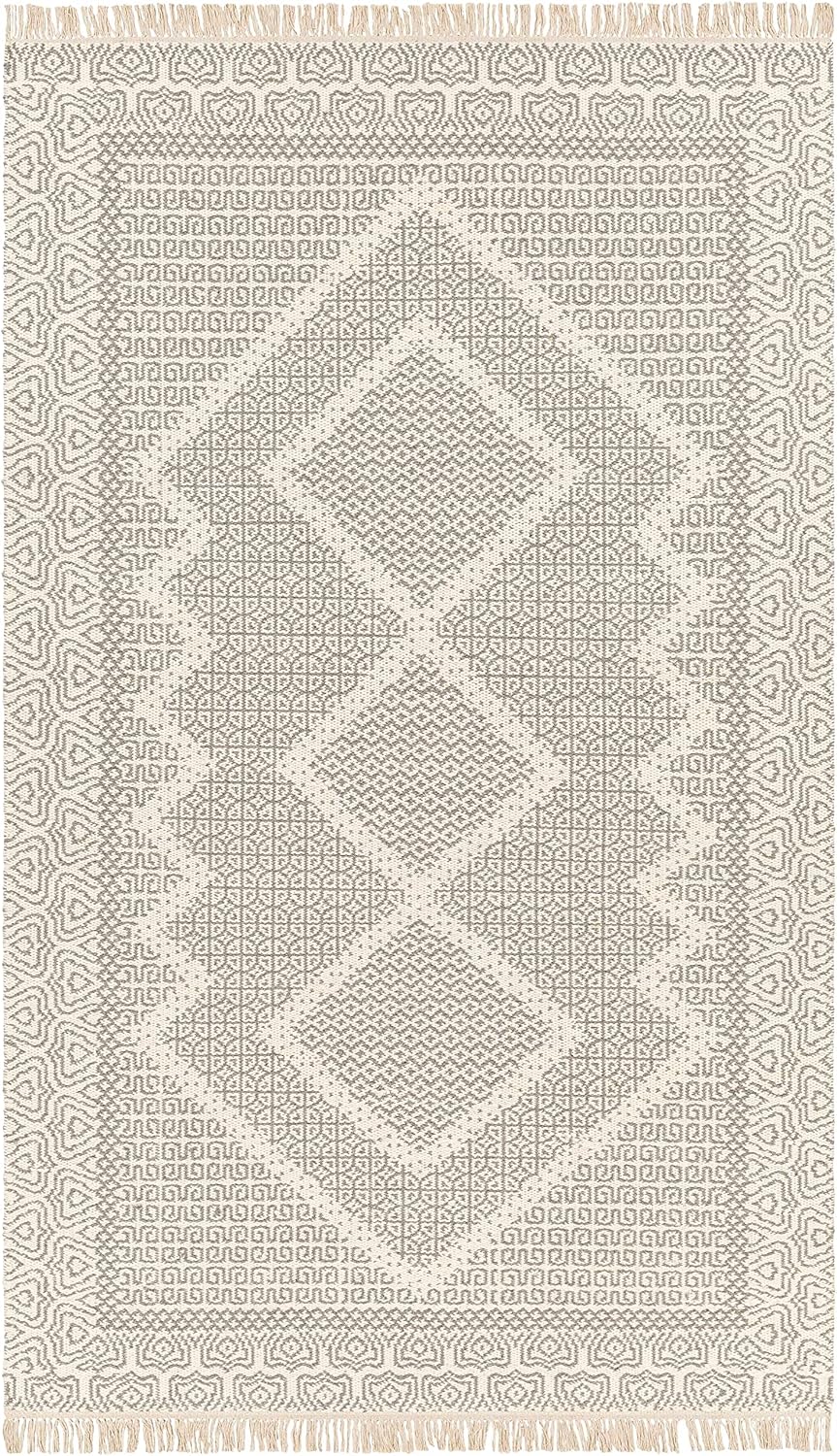 Hauteloom Claus Living Room, Bedroom Area Rug - 100% Wool - Bohemian Farmhouse - Modern Moroccan - Gray, Cream, Beige - 5' x 7'6