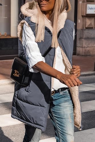 PRETTYGARDEN Womens 2024 Fall Reversible Vests Sleeveless Fleece Jacket Zip Up Hoodie Pockets Long Warm Winter Coat Outerwear
