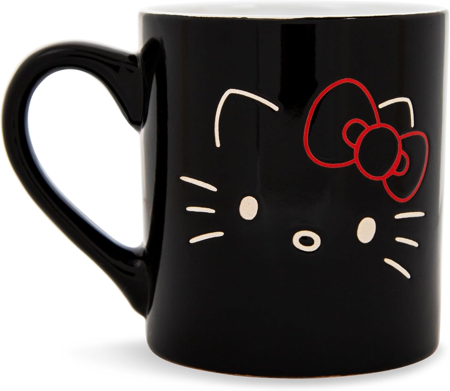 Hello Kitty Sanrio Black Outline Wax Resist Ceramic Mug | Coffee Cup For Tea, Espresso, Cocoa | Holds 14 Ounces