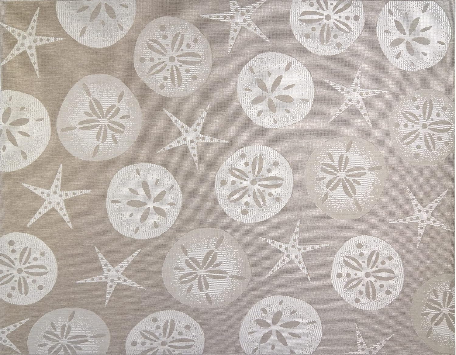 Gertmenian Indoor Outdoor Classic Flatweave Area Rug, Stain & UV Resistant Carpet, Deck, Patio, Poolside & Mudroom, 8x10 Ft Large, Sand Dollar Starfish, Beige, 21567