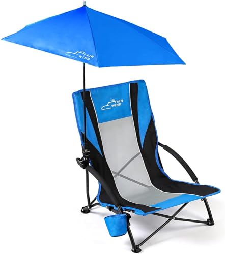 1 Pack Beach Chair with Umbrella for Adults Shade Chair Folding Backpack Portable Concert Bag Sand Chair with Cup Holder - Navy Blue with Black