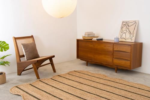 Natural Green Scallope Braided Jute Rug, Natural Bohemian Area Rug Woven Rug, Large Handmade Jute Accent Rug Soft & Comfortable Jute Living Room Rug (3x5Ft), RAJ15