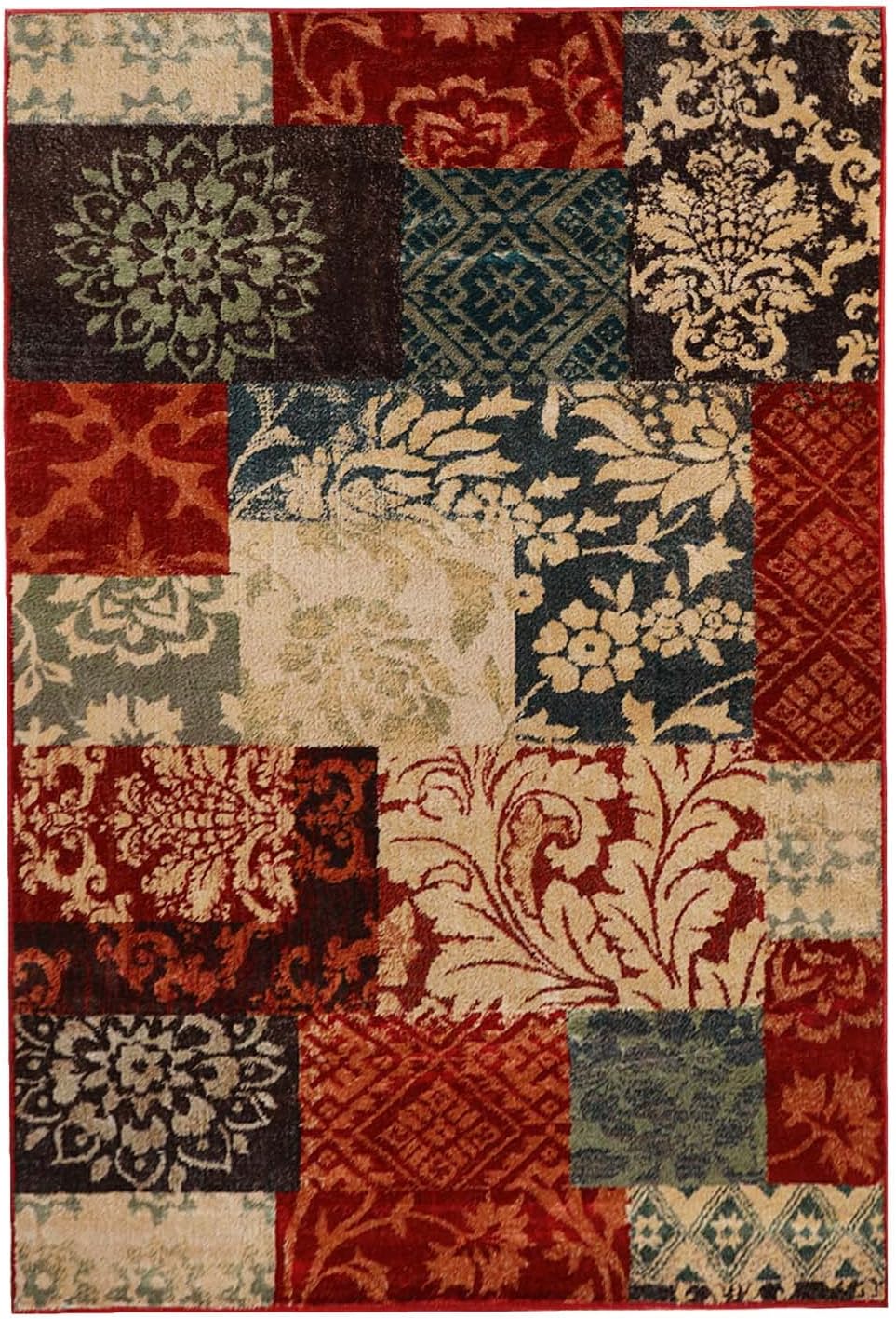 Superior Kennicot Collection Area Rug, 10mm Pile Height with Jute Backing, Fashionable and Affordable Rugs, Floral Geometric and Striped Design - 8' x 10' Rug, Blue and Beige