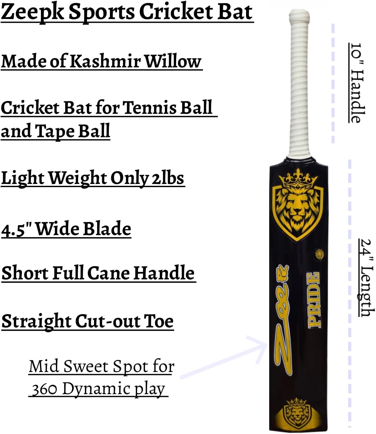 Cricket Bat Zeepk Tennis Tape Ball Full Size 4.5