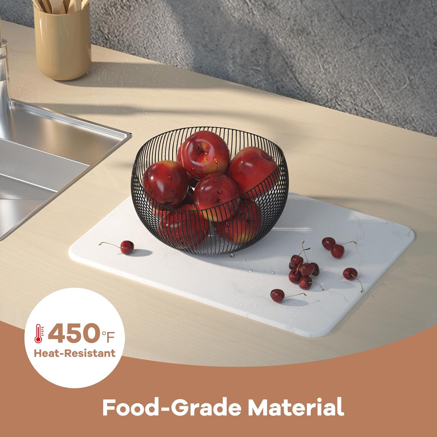 Stone Dish Drying Mat for Kitchen Counter, Super Absorbent Diatomaceous Earth Stone Mat, Heat Resistant Dish Drying Pad, Eco-Friendly Non-Slip Rack Tableware Mat (16x12 inch, White Marble)