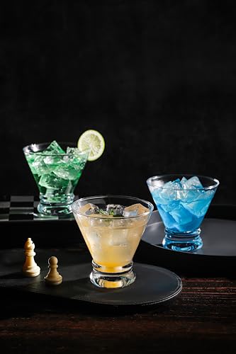 Set of 12 Martini Glasses - 8-Ounce Cinched Design Cocktail Glasses with Heavy Base, Stemless Construction for Stability - Sturdy and Elegant Bar Glasses (Glass, Clear12Pcs)