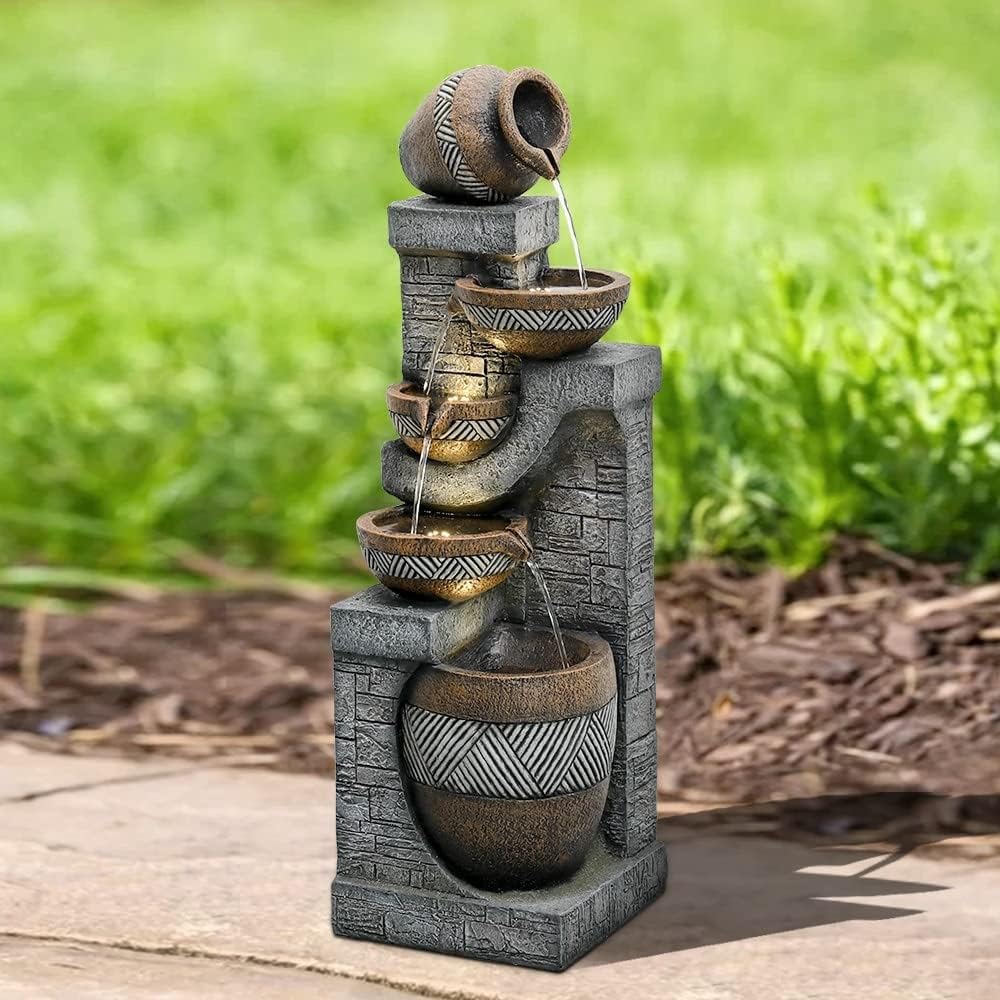 Outdoor Floor Water Fountain 5-Tier Cascading Waterfall for Garden