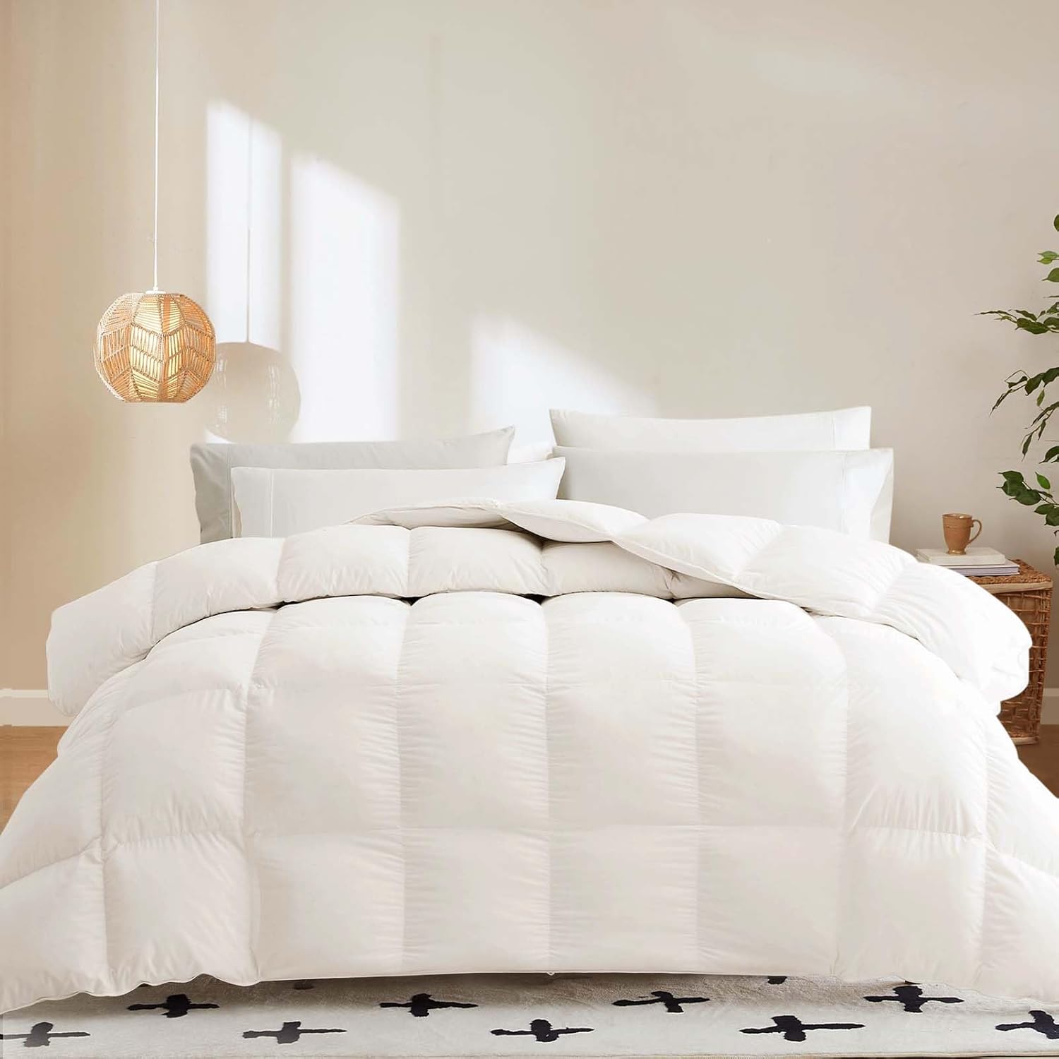 inhand Goose Feather Down Comforter Queen White Duvet Insert for All Seasons, 8 Corner Tabs and Machine Washable - White 90 x 90 Inch