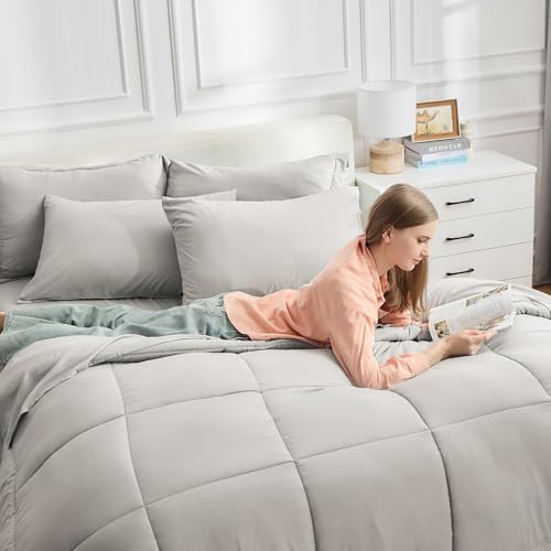 EMME Twin Comforter Set-Bed in A Bag Plaid, 5 Piece Navy Blue Bedding Sets Twin Size with Sheets, Twin XL Comforter, Pillowcase&Sham, Soft Down Alternative Bed Set for All Season