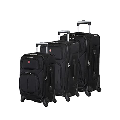 SwissGear Sion Softside Luggage with Spinner Wheels, Dark Grey, 3 Piece Set (21/25/29)